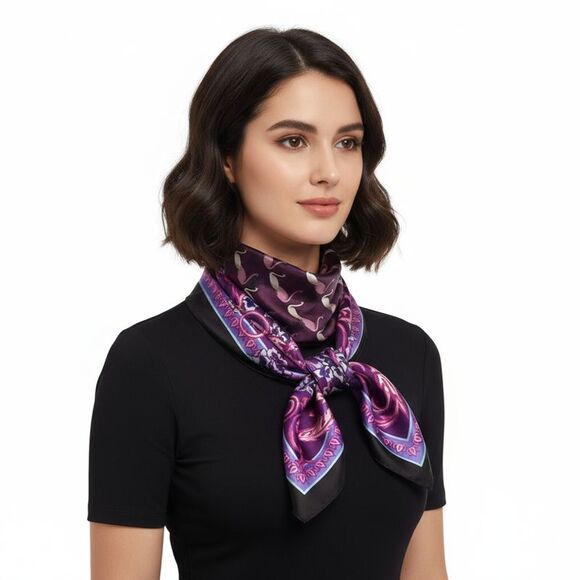 Versace Jeans Couture Plum Multicolor Silk Print Scarf